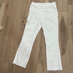 Mother Hustler Ankle Fray white jeans